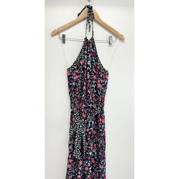 Kingston‎ Gray Jumpsuit Size Medium Floral Print Tie Front Halter NEW - Picture 5 of 9